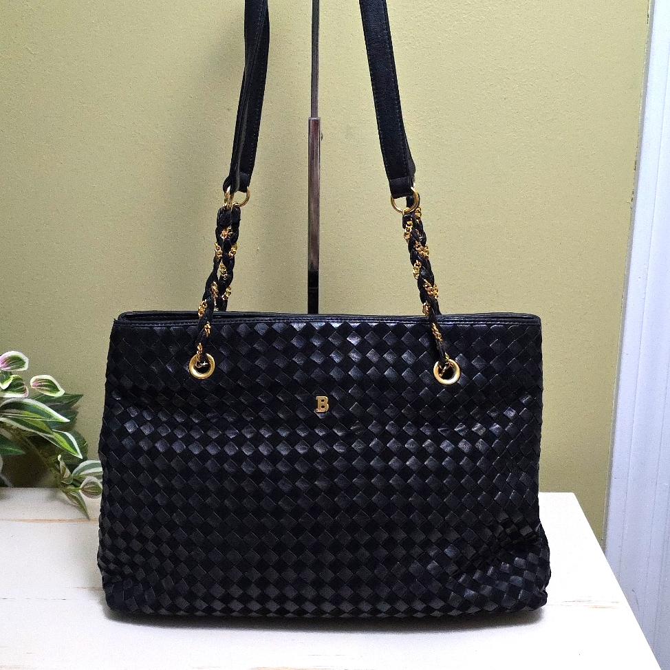 Bally | Vintage Black Leather And Suede Shoulder Bag With Gold Hardware